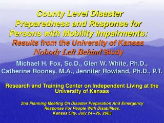 County Level Disaster Preparedness and Response for Persons with Mobility Impairments: Results from the University of K
