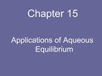 Applications of Aqueous Equilibrium