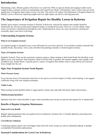 The Importance of Irrigation Repair for Healthy Lawns in Kelowna