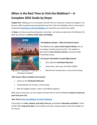 When is the Best Time to Visit the Maldives