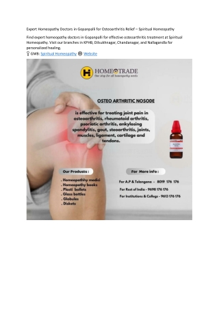 Expert Homeopathy Doctors in Gopanpalli for Osteoarthritis Relief