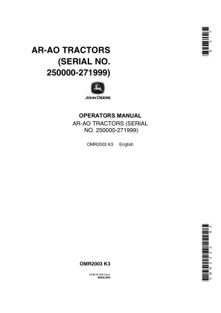 John Deere AR-AO Tractors Operator’s Manual Instant Download (PIN250000-271999) (Publication No.OMR2003)