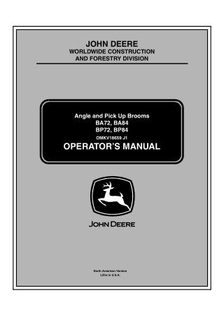 John Deere BA72 BA84 BP72 BP84 Angle and Pick UP Brooms Operator’s Manual Instant Download (Publication No.18659)