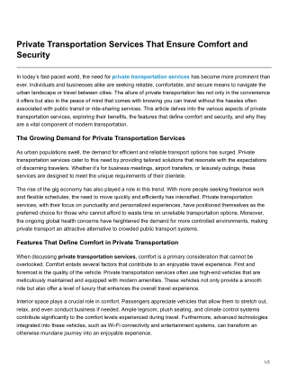 Private Transportation Services That Ensure Comfort and Security