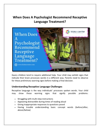 When Does A Psychologist Recommend Receptive Language Treatment
