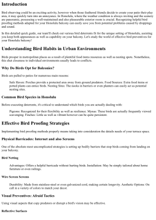 Effective Bird Deterrents for Your Honolulu Balcony