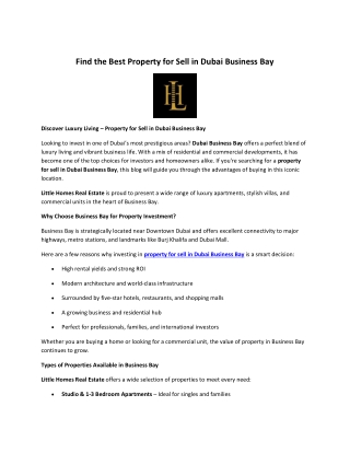 Find the Best Property for Sell in Dubai Business Bay