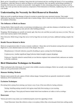 Bird Removal in Honolulu: Protecting Your Home and Health