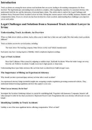 Legal Challenges and Solutions from a Seasoned Truck Accident Lawyer in Irvine