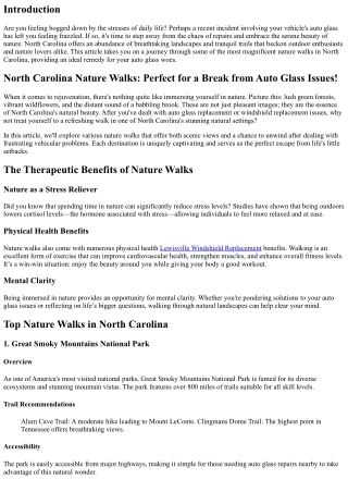 North Carolina Nature Walks: Perfect for a Break from Auto Glass Issues!