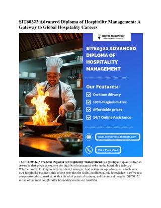 SIT60322 Advanced Diploma of Hospitality Management