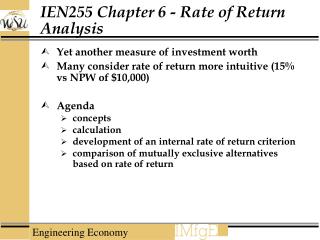 IEN255 Chapter 6 - Rate of Return Analysis