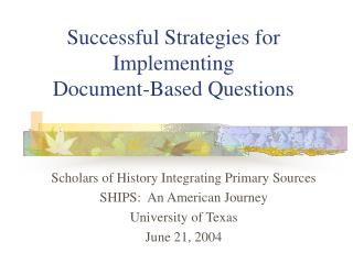Successful Strategies for Implementing Document-Based Questions