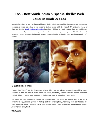 Top 5 Best South Indian Suspense Thriller Web Series in Hindi Dubbed