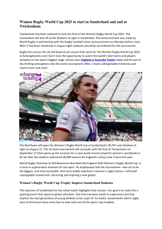 Women Rugby World Cup in 2025 to start in Sunderland and end at Twickenham