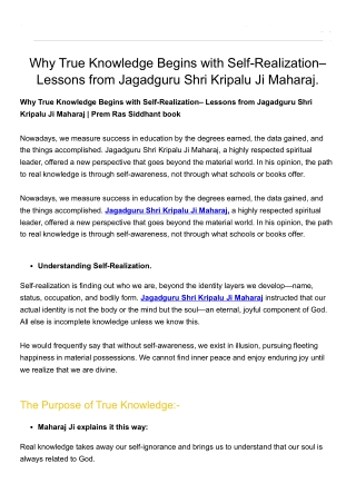 Why True Knowledge Begins with Self-Realization– Lessons from Jagadguru Shri Kri