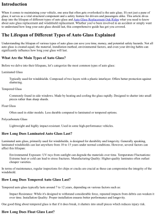The Lifespan of Different Types of Auto Glass Explained