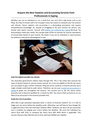 Acquire the best taxation & accounting services from professionals in Epping