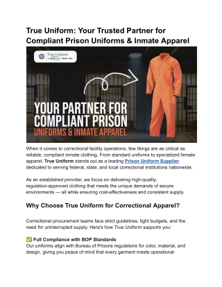 True Uniform: Your Partner for Compliant Prison Uniforms & Inmate Apparel