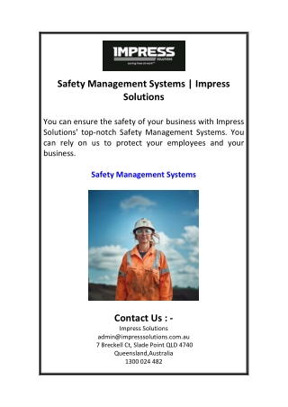 Safety Management Systems  Impress Solutions