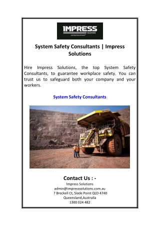 System Safety Consultants  Impress Solutions