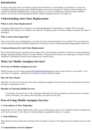 Navigating the World of Mobile Autoglass Services: Pros and Cons