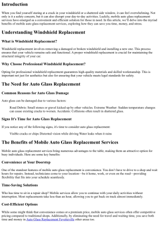 The Benefits of Mobile Auto Glass Replacement Services