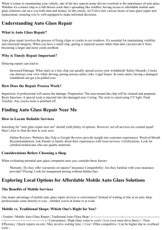 Exploring Local Options for Affordable Mobile Auto Glass Solutions