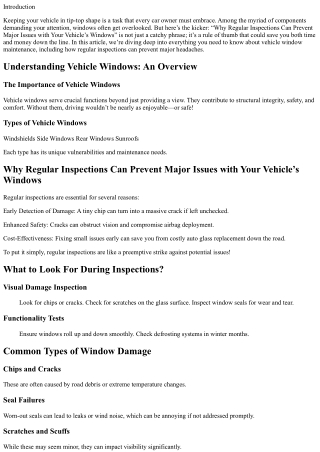 Why Regular Inspections Can Prevent Major Issues with Your Vehicle’s Windows