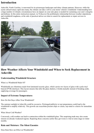 How Weather Affects Your Windshield and When to Seek Replacement in Asheville