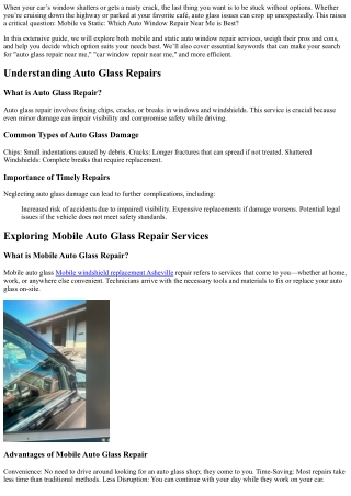Mobile vs Static: Which Auto Window Repair Near Me is Best?