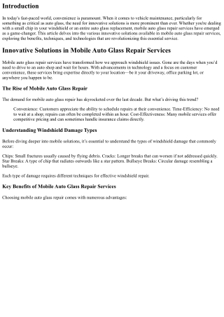 Innovative Solutions in Mobile Auto Glass Repair Services