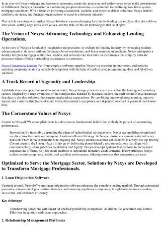 Creating Smarter Loan Systems,   Nexys LLC Combines    Trailblazing Innovation a