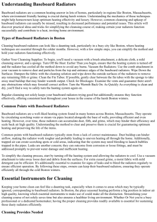 How To Simplify Cleaning Baseboard Radiators In Boston, Massachusetts