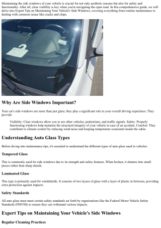Expert Tips on Maintaining Your Vehicle's Side Windows.