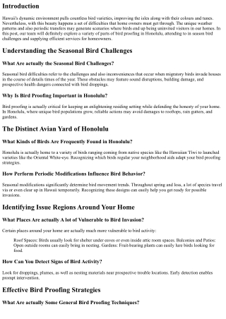 Seasonal Bird Challenges: Preparing Your Home in Honolulu