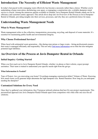 An Overview of the Process at Javis Dumpster Rental in Orlando