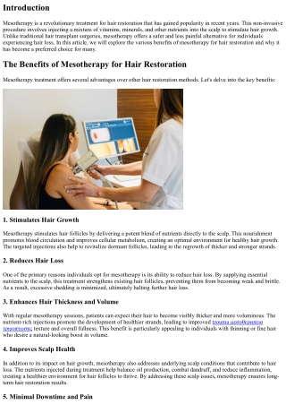 The Benefits of Mesotherapy for Hair Restoration