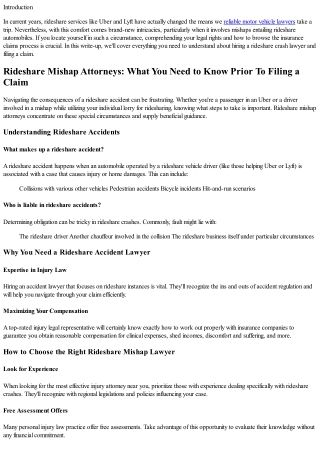 Rideshare Accident Lawyers: What You Need to Know Prior To Filing a Claim