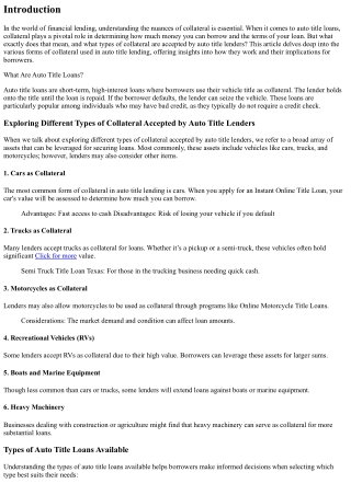 Exploring different types of collateral accepted by auto title lenders