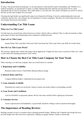 How to Choose the Best car title loan company for your needs