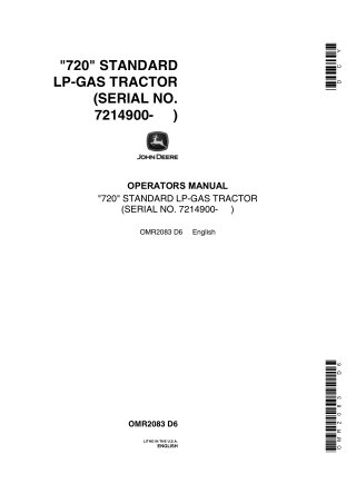 John Deere 720 Standard Lp-Gas Tractors Operator’s Manual Instant Download (Pin.7214900-up) (Publication No.OMR2083)
