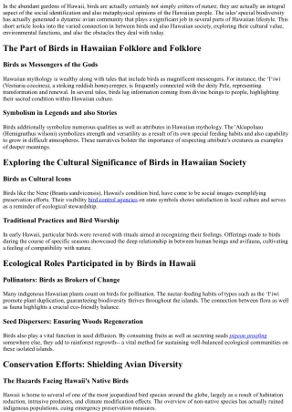Exploring the Cultural Significance of Birds in Hawaiian Society