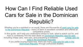 How Can I Find Reliable Used Cars for Sale in the Dominican Republic_
