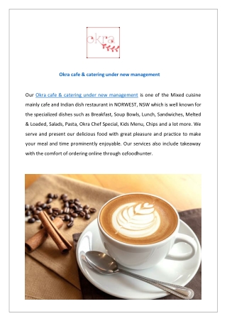 Okra cafe & catering Norwest Menu | Takeaway | Dine-in