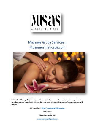 Massage & Spa Services | Musasaestheticspa.com