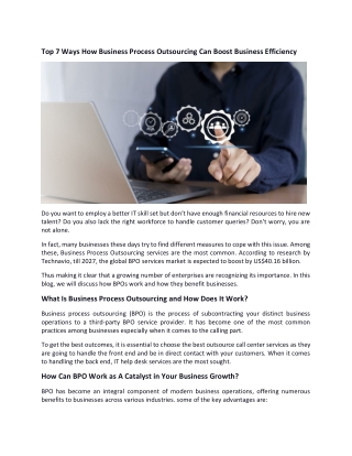 Top 7 Ways How Business Process Outsourcing Can Boost Business Efficiency