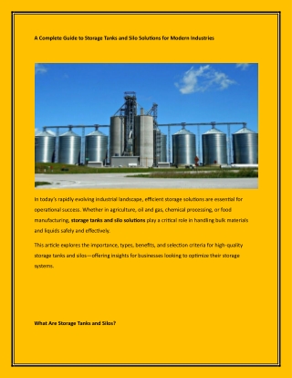 A Complete Guide to Storage Tanks and Silo Solutions for Modern Industries