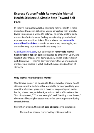 Removable Mental Health Stickers for Every Healing Moment