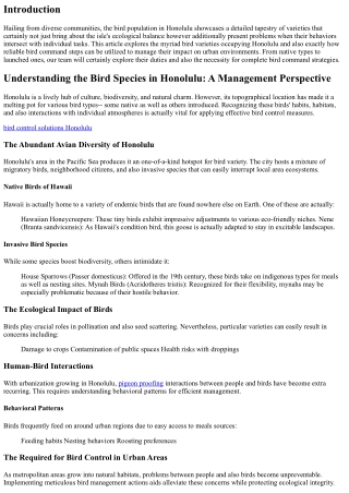 Understanding the Bird Species in Honolulu: A Control Perspective
